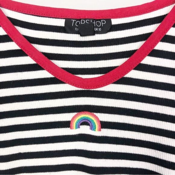 TOPSHOP | Striped Black & White Dress Rainbow Accent Bodycon Women’s Size 6 - Picture 7 of 12